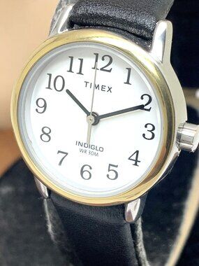 Timex Women's Watch TW2V05900 Quartz Indiglo White Dial Black Leather Strap 25mm